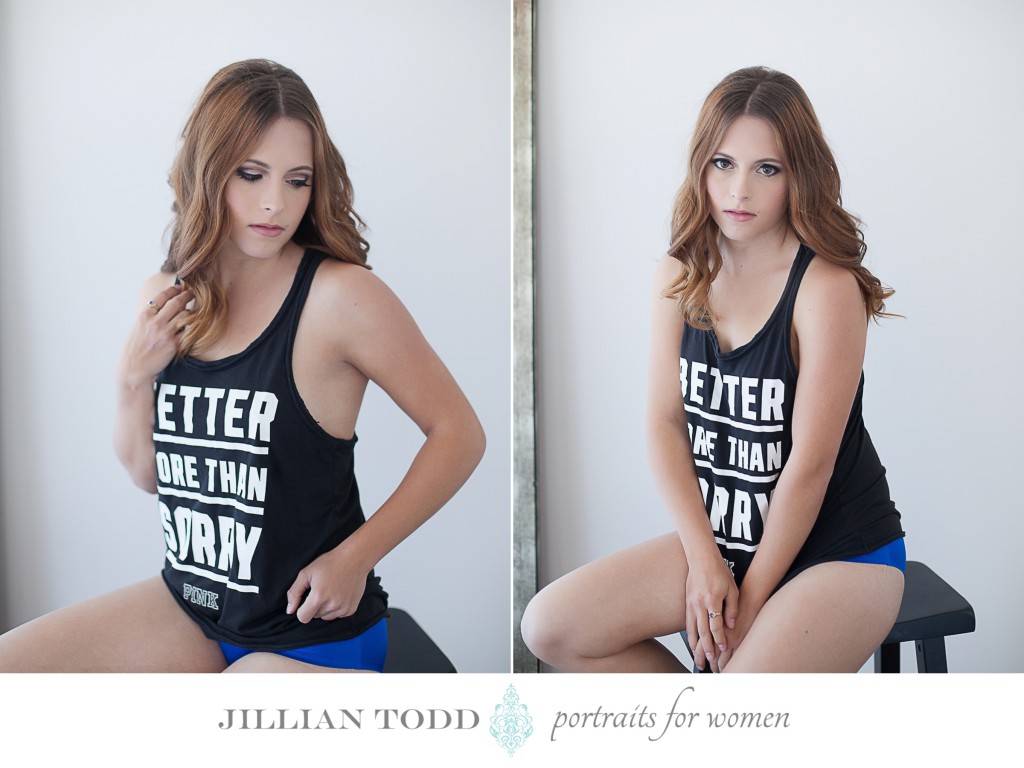 boudoir photography in victoria secret fitness shirt