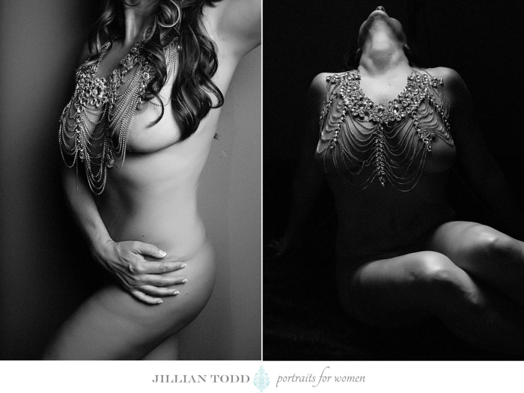 black and white fine art with jewels by roseville boudoir photographer